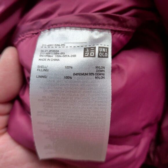 Uniqlo Down Puffer Jacket Womens Medium Mauve Pink Hooded Lightweight - Picture 3 of 9